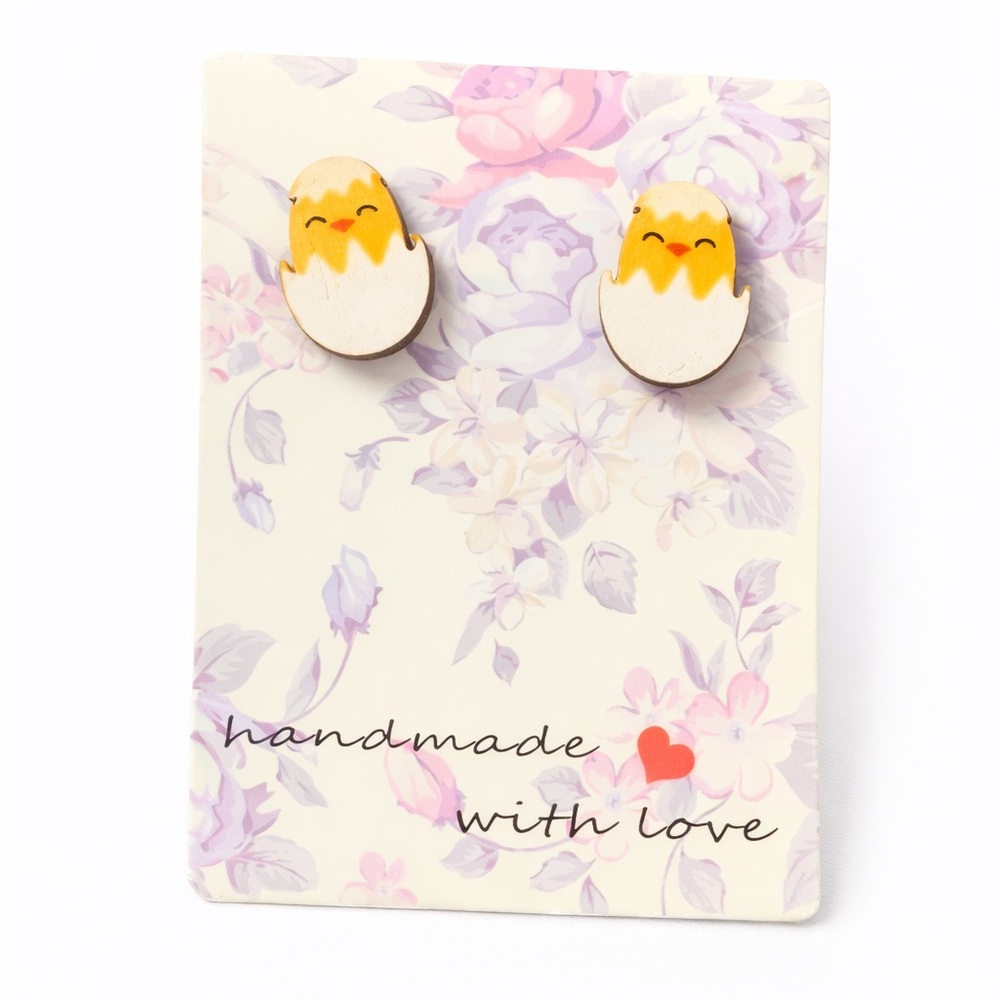 Chick Earrings Handmade Wooden Easter Stud Earrings Cute Spring
